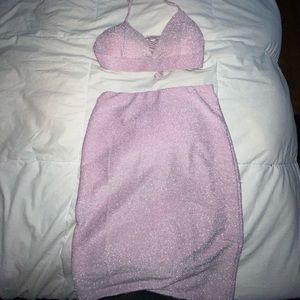 Two piece purple glitter skirt and top